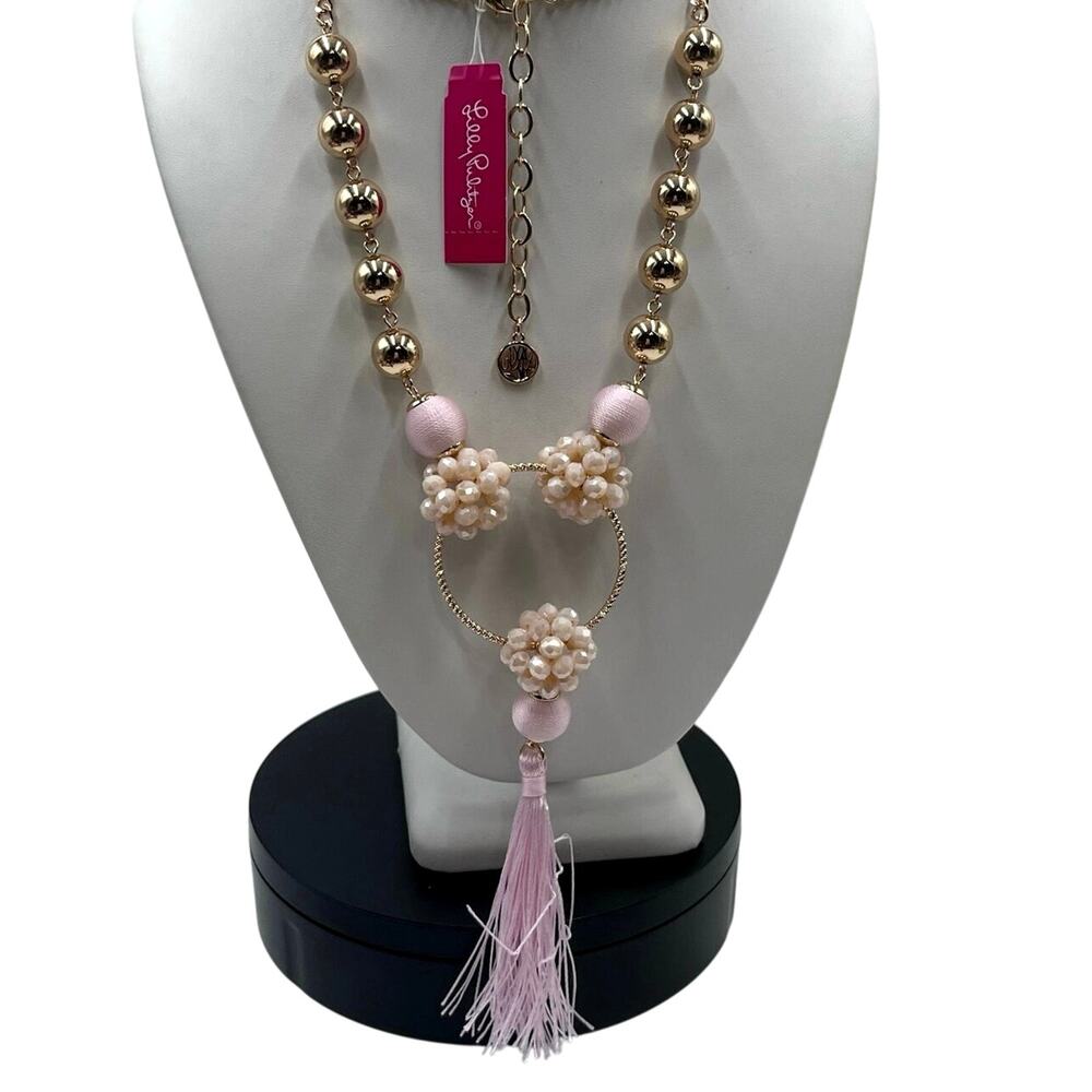 Lilly Pulitzer‎ Light Pretty in Pink Long Beaded Tassel Statement Necklace new